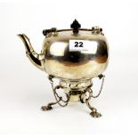 A silver plated spirit kettle and burner, H. 25cm (including handle).