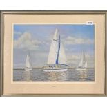 A framed signed pastel of sailing yachts by E.J Claudel, frame size 67 x 52cm.