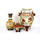 Three Japanese satsuma pottery items, largest 28cm.