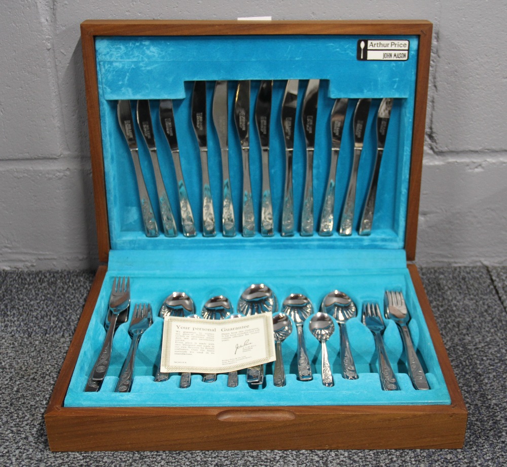 A 1970's teak cased Arthur Price stainless steel cutlery set.