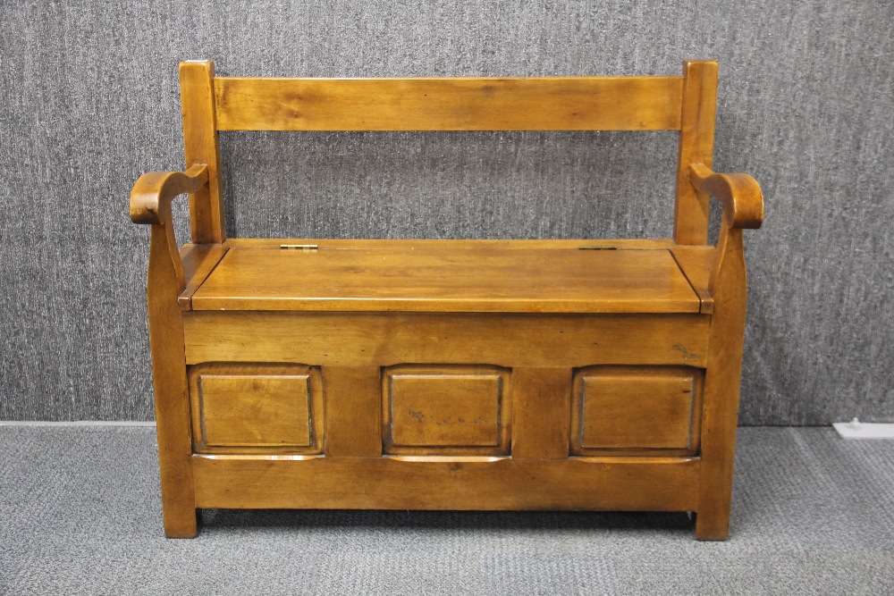 A heavy quality wooden storage bench, W. 103cm. H. 80cm.