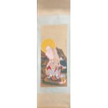 A Chinese scroll painting on silk mounted on paper and silk of an Arhat, size 57 x 207cm.