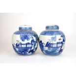 A pair of Chinese hand painted porcelain ginger jars and lids, H. 17cm.