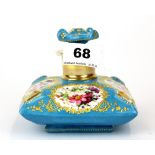 A 19th C. French hand painted gilt decorated porcelain perfume bottle, H. 11cm.