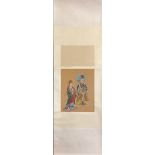 A Chinese scroll mounted watercolour of two deities, size 190 x 48cm.