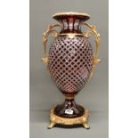 An ormolu mounted Bohemian cut glass vase, H. 52cm.