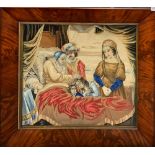 An impressive early 19th century tapestry in a flame mahogany veneered frame 90 x 94cm.