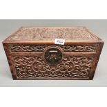 A Chinese carved hardwood scroll box, 40 x 24 x 21cm.