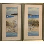 Two framed prints by Jacqueline Penney of birds on a beach, 36 x 66cm. Together with other prints.