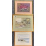 Three framed water colours, largest frame 38 x 47cm.