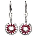 A pair of 925 silver drop earrings set with marquise cut rubies and white stones, L. 5cm.