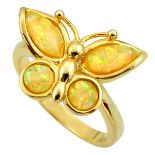 A 925 silver gilt butterfly shaped opal set ring, (P.5).