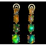 A pair of 925 silver gilt drop earrings set with graduated cabochon cut opals, L. 3.5cm.