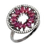 A matching 925 silver ring set with marquise cut rubies and white stones, (P.5).