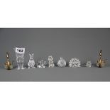 Six Swarovski animal figures, a pair of salts and two other glass items, tallest H. 8cm.