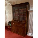 A superb 19th century mahogany escritoire bookcase with original Trafalgar handles , 234cm x 137cm x