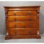 A 19th century mahogany veneered five drawer chest, 130 x 58 x 120cm.