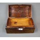 An oak workbox with a rosewood veneered brass inlaid writing slope, writing slope 30cm x 12cm x 22cm