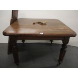 A wind out mahogany dining table with one extension leaf, closed size 100 x 100cm, leaf 41cm.