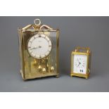 A 'De la Grense' gilt brass carriage clock, H. 12.5cm, together with a Frescott brass and glass mant