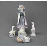 Four Lladro porcelain figures with ducks (2 boxed), tallest 26.5cm.