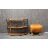 A leather upholstered footstool, together with a mahogany wall hanging rack, H. 56cm.