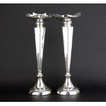 A pair of hallmarked silver bud vases (dent to top of one), H. 20cm.