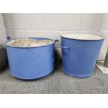 Two large blue painted zinc buckets, Dia. 45cm.