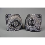 Two Canadian Inuit soapstone bookends with signature 'HSTIPAMI', H. 11cm W. 13cm.