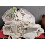 A quantity of mixed antique and other lace, linen etc.