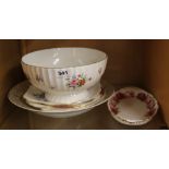 A Royal Albert Old English Rose pattern plate together with a Royal Worcester bowl, three sandwich p