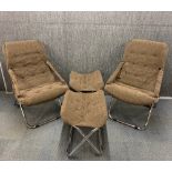 A pair of metal folding chairs and stools, folded length 126cm.