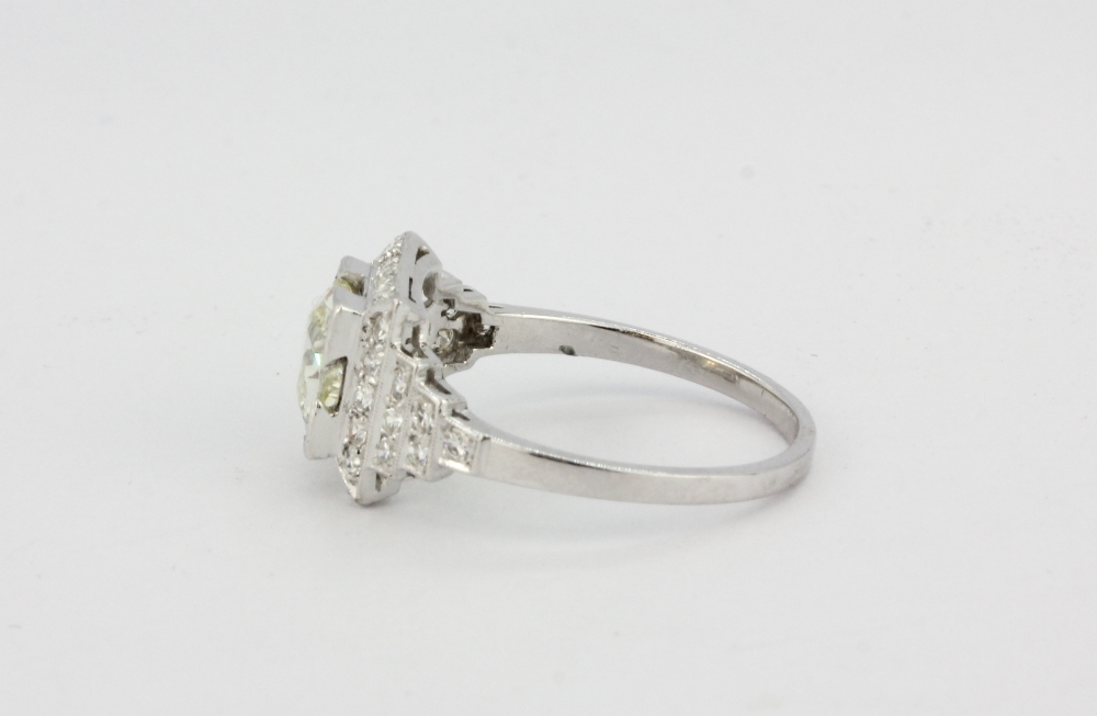 A 900 platinum ring (stamped 900 plat) ring set with a old cut diamond surrounded by single cut diam - Image 2 of 2