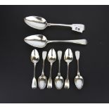 A group of eight Georgian hallmarked silver spoons (two serving spoons and six teaspoons), serving s