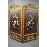 A 19th Century Japanese two panel carved wooden folding screen with bone and mother of pearl