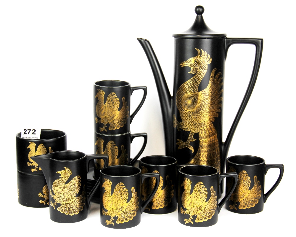 A Portmeirion pottery 'Phoenix' vintage coffee set by John Cuffley.