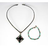 A stamped 925 silver stone set collar necklace and a stamped 925 silver and turquoise bracelet.