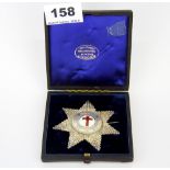 A cased hallmarked silver and enamel Knights cross c. 1853, 7cm.