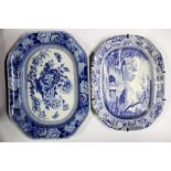 Two 19th Century blue and white meat plates, largest 49 x 38cm.