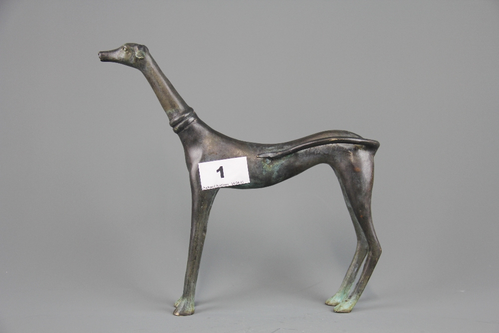 A stylised bronze figure of a Greyhound, H. 21cm.