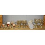 Five 1960's Coronation Street character water glasses and other 60's glassware.