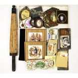 A group of mixed items including a parasol, silk flags etc.