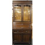A glazed oak bureau bookcase, W. 87. H. 200cm.