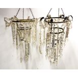 Two crystal drop chandelier light fittings, largest crystal length 20cm