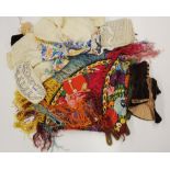 A hand embroidered Chinese silk shawl and other items.