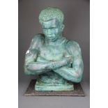 A superb large bronze torso of a young male, H. 56cm. Accompanied by a grey marble base.