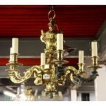A matching six branch gilt brass light fitting, Dia. 80cm. some corrosion to arms.