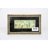 An early 20th Century Indian hand painted miniature in an ivory mosaic frame, frame. 19.5cm x 11.