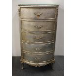 A vintage silvered five drawer wooden chest matching lots 395, 396 and 397, H. 112cm. W. 63cm.