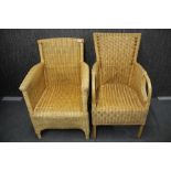 Two cane armchairs.